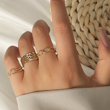 3pcs Fashion Jewelry Rings Set Hot Selling Metal Copper Hollow Round Opening Women Finger Ring For Girl Lady Party Wedding Gifts daiiibabyyy